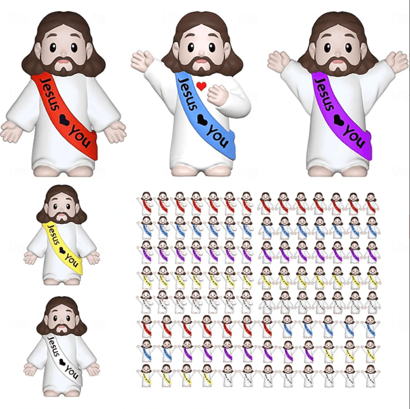 Jesus Loves You Figures 100 Pack – Multicolor Mini Jesus Figurines in Bulk, Little Jesus Figures for Easter, Church, and Religious Celebrations (Hand up)