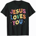 thumbnail image 1 of Jesus Loves You Heart Cross Christian Faith Inspirational T-Shirt, 1 of 5