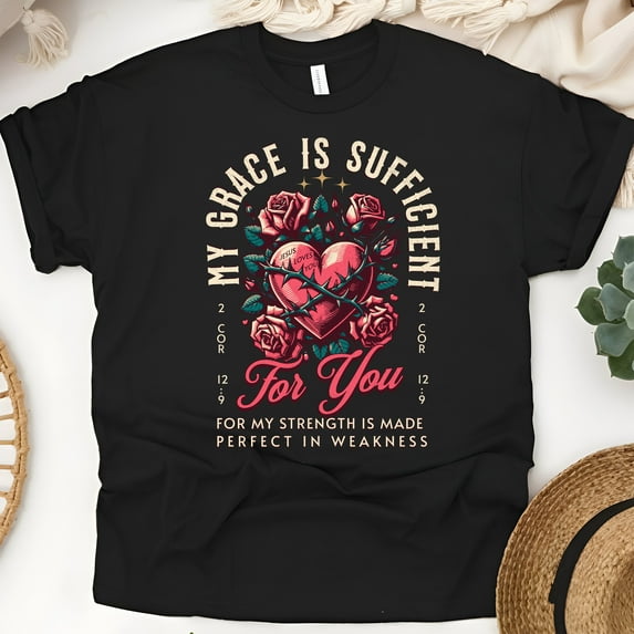 Jesus Loves You Heart and Roses Shirt – Grace Strength Bible Verse Tee, Black, Size 2XL