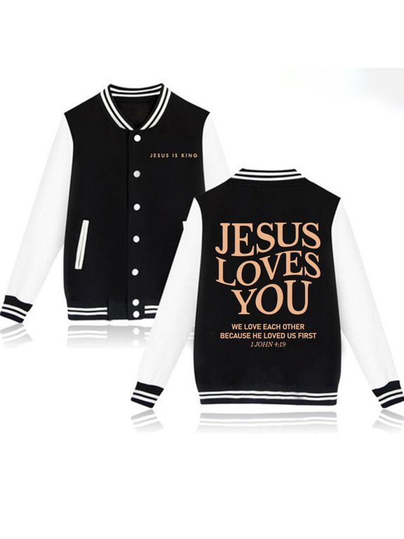 Jesus Loves You Hoodie Baseball Uniform Jackets Men Women Christian Jesus Is King Fashion Coats Autumn Streetwear