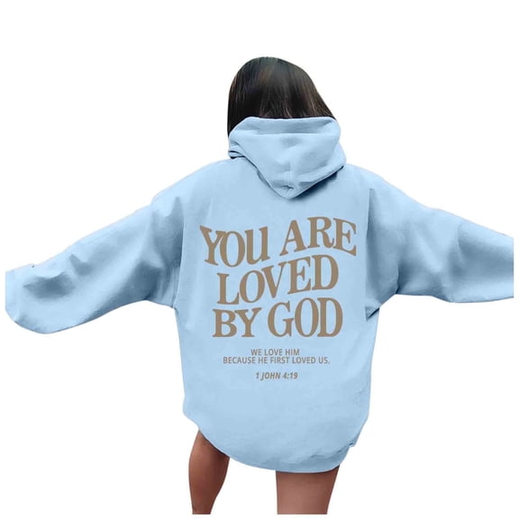 Jesus Loves You Hoodie Christian Faith Sweatshirts Gift for Women Men Oversized Long Sleeve Pullover Tops Y2K Streetwear, Light Blue