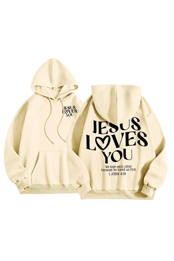 Jesus Loves You Hoodie Christian Sweatshirts for Women Long Sleeve Jesus Hoodies Bible Verse Sweatshirts Oversized Religious Sayings Pullover Hoodies Khaki M