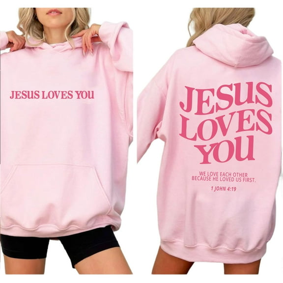 Jesus Loves You Hoodie – Double-Sided Christian Pullover, Love Like Jesus Bible Verse Sweatshirt, Faith Apparel for Women and Believers