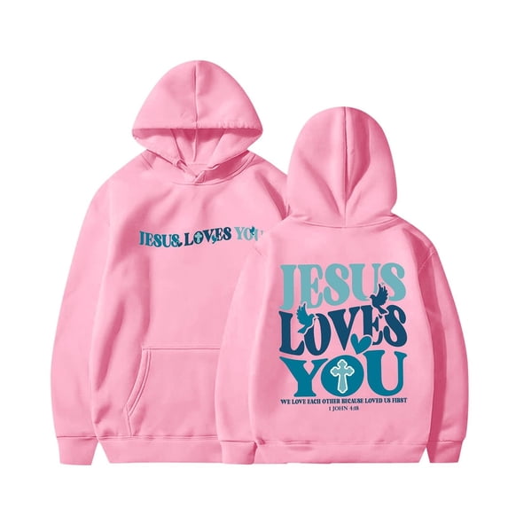Jesus Loves You Hoodie for Teen Girls Christian Faith Sweatshirt Long Sleeve Jesus Loves You Hoodie Bible Verse Shirts Oversized Christian Religious Sayings Pullover Sweater Pink XXXL
