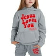 thumbnail image 1 of Jesus Loves You Hoodies Set for Girls Trendy Clearance Letter Print Long Sleeve Pullover Clothing Loose Casual Hooded Sweatshirt with Kangaroo Pocket,Grey,10-11 Years, 1 of 6