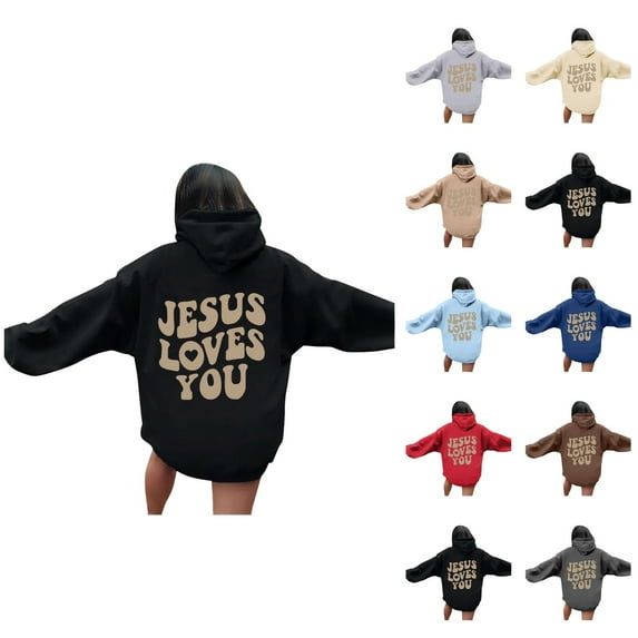 Jesus Loves You Hoodies for Women 2025 Y2K Graphic Christian Hoodie with Pockets Hooded Sweatshirt Pullover Tops