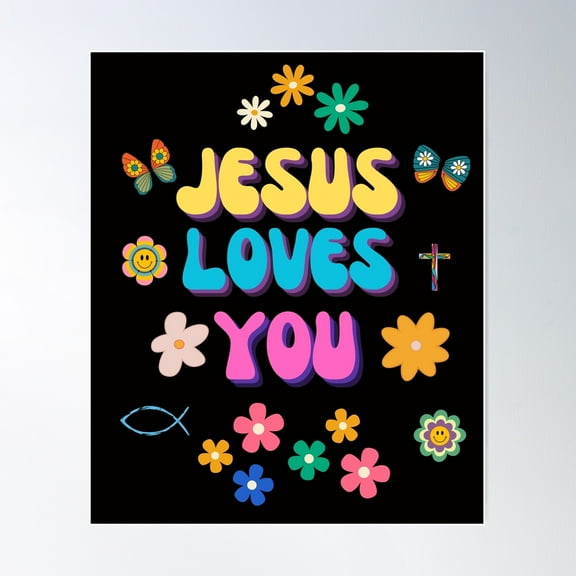 Jesus Loves You Retro Design Poster Wall Art, Modern Wall Decor For Living Room Bedroom, 24x36 UNFRAMED