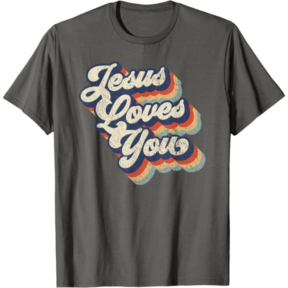 Jesus Loves You Retro Vintage Style Graphic Design Unisex T-Shirt for Men Women Kids ,Charcoal Color,Size 2XL