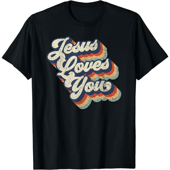 Jesus Loves You Retro Vintage Style Graphic Design Womens T-Shirt Black 3X-Large