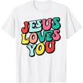 thumbnail image 1 of Jesus Loves You Retro Vintage Style Graphic Men Womens T-Shirt, 1 of 4