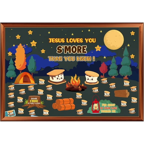 Jesus Loves You S'More Christian Bulletin Board Set | Religious Classroom Cutouts for VBS Vacation Bible School, Kids Preschool Elementary Wall Decor, Camping Theme