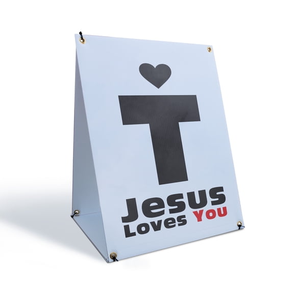 Jesus Loves You Sidewalk Sign 18 Inch x 24 Inch A-Frame Images On Both Sides | Christian Faith, Inspirational Message, Eye-Catching Design | Made in USA