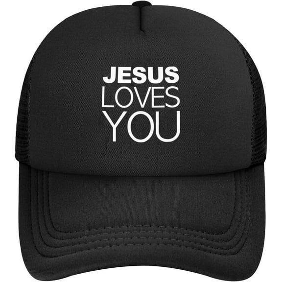 Jesus Loves You Trucker Hat Men Mesh Baseball Cap Cowboy Hat Women Sun Hat Dad Cap Fishing hat Black