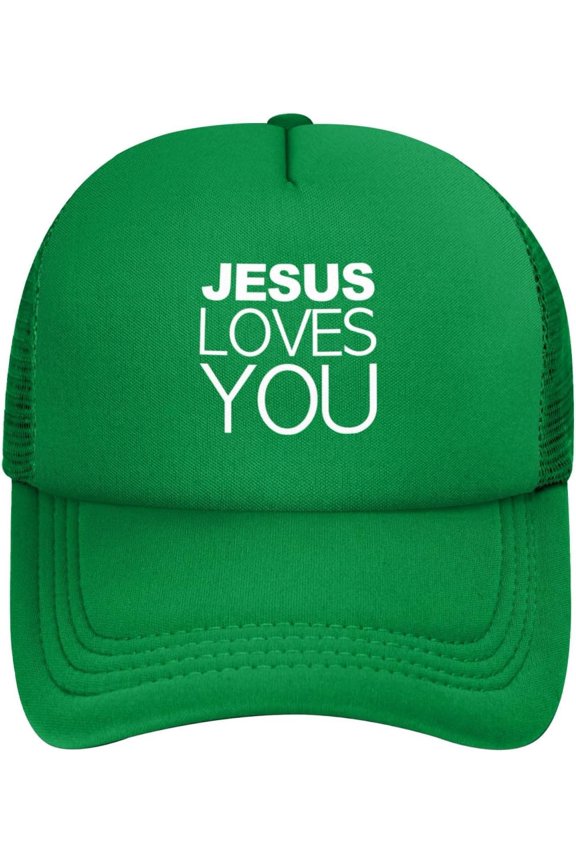 Jesus Loves You Trucker Hat Men Mesh Baseball Cap Cowboy Hat Women Sun Hat Dad Cap Fishing hat Black