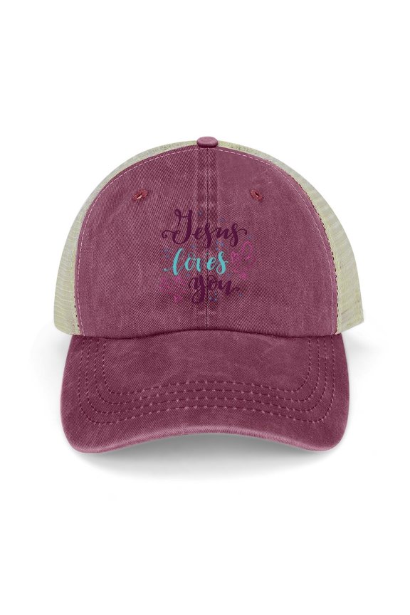 Jesus Loves You Wine Red Hat Adjustable Funny Fashion Unisex Baseball Cap for Men Women