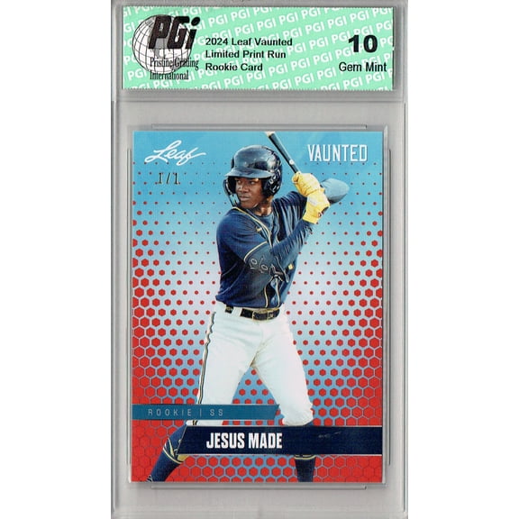 Jesus Made 2024 Leaf Vaunted #V-22 Red Blank Back 1/1 Rookie Card PGI 10