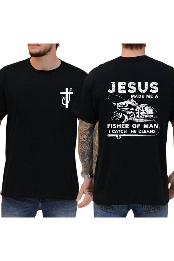 Jesus Made Me a Fisher of Men T-Shirt – Funny Christian Fishing Shirt for Men of Faith – Religious Outdoor Tee for Fishermen, Bible Verse Inspired Graphic Tee
