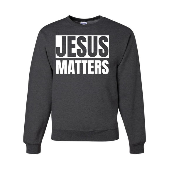 Jesus Matters Christian Love God Church | Mens Inspirational/Christian Crewneck Graphic Sweatshirt, Heather Black, 2XL