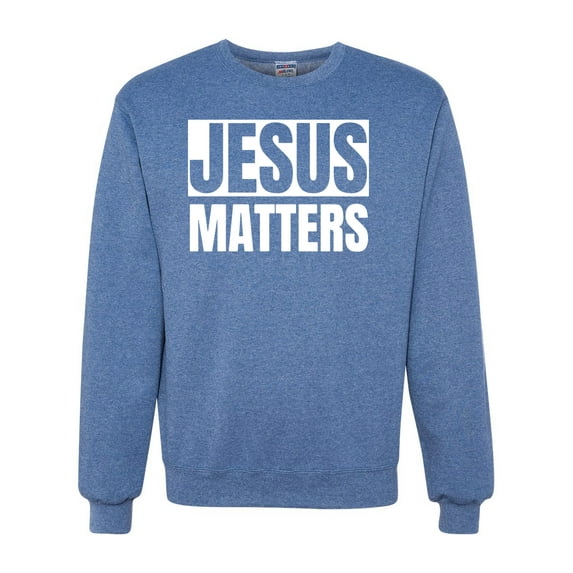 Jesus Matters Christian Love God Church | Mens Inspirational/Christian Crewneck Graphic Sweatshirt, Vintage Heather Blue, Small