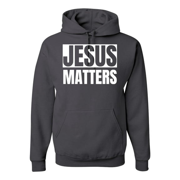 Jesus Matters Christian Love God Church | Mens Inspirational/Christian Hooded Sweatshirt Graphic Hoodie, Charcoal, Small