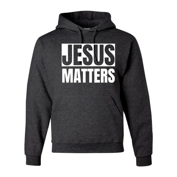 Jesus Matters Christian Love God Church | Mens Inspirational/Christian Hooded Sweatshirt Graphic Hoodie, Heather Black, 2XL