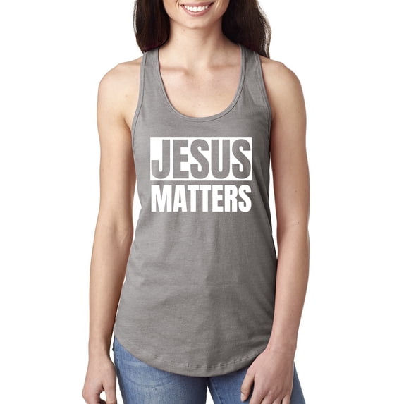 Jesus Matters Christian Love God Church | Womens Inspirational/Christian Jersey Racerback Tank Top, Heather Grey, Small