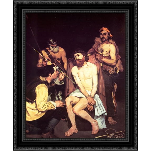Jesus mocked by the Soldiers 20x24 Black Ornate Wood Framed Canvas Art by Manet, Edouard