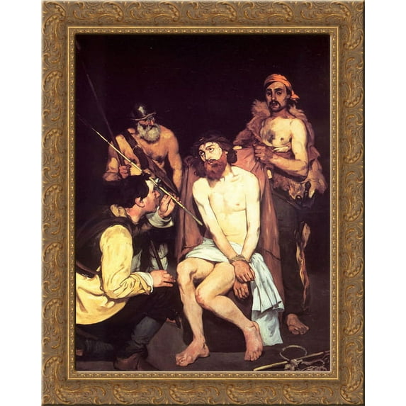 Jesus Mocked by the Soldiers 20x24 Gold Ornate Wood Framed Canvas Art by Manet, Eduard