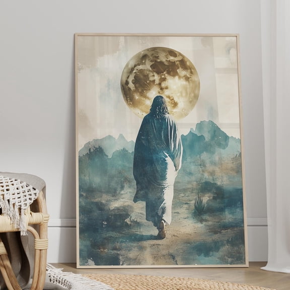 Jesus Moonlit Desert Wall Art, Elegant Modern Christian Decor, Unframed Paper Print Size 24x36