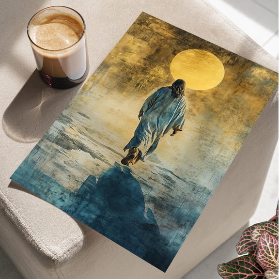 Jesus Moonlit Desert Wall Art, Modern Christian Decor, Stretched Canvas Size 16x24