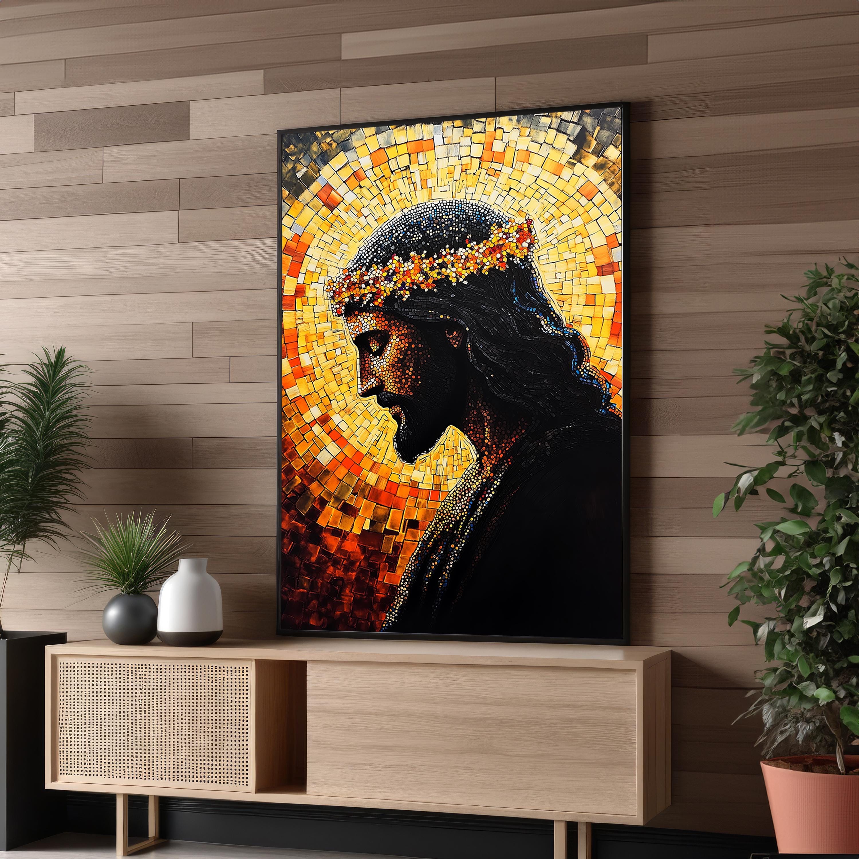 Jesus Mosaic Style Art Print With Crown Of Thorns – Spiritual Christian ...