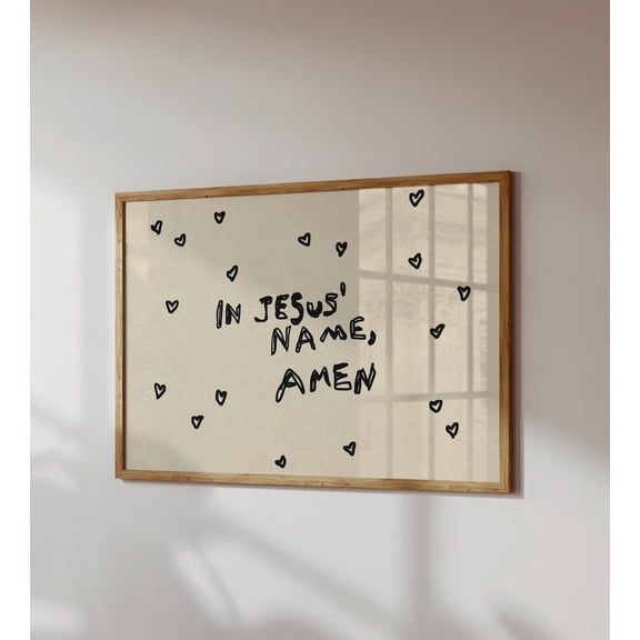 Jesus Name Amen Christian Horizontal Wall Art Print, Stretched Canvas 8x10in