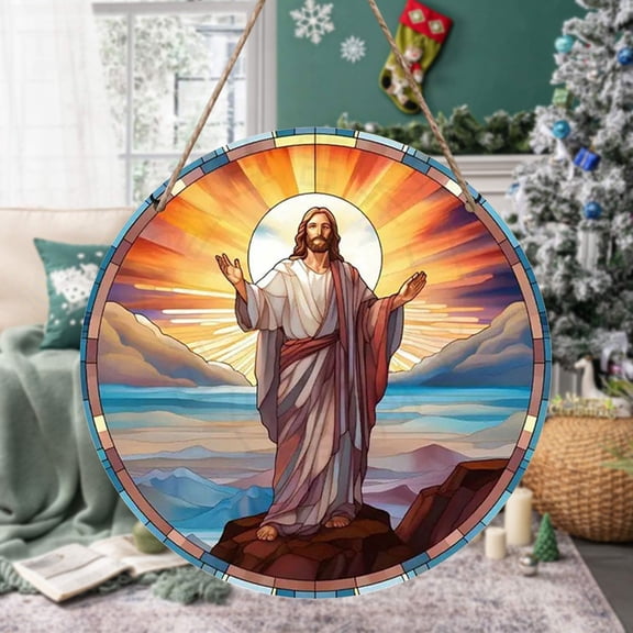 Jesus Nativity Scene Sign,Christmas Nativity Decorations - Nativity Scene Ornaments | Acrylic Jesus and Mary Window Decor - Christian Home Decorations, Colorful Christmas Tree Decor 7.87in