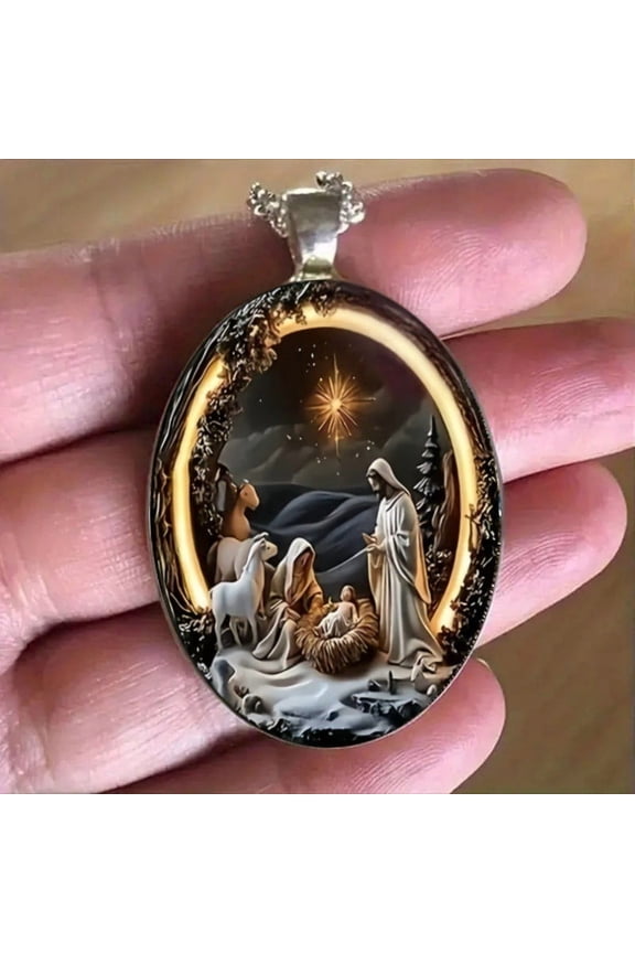 Jesus Necklace Under $5! Yannianjz Nativity Scene Necklace, Jesus Birth Pendant, Christmas Religious Jewelry, Gift for Christmas, Baptism, Christian Faith, Women, Teens
