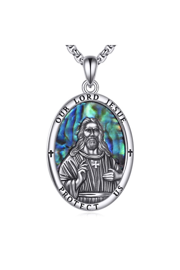 Jesus Necklace S925 Sterling Silver Religion Christian Pendant Patron Amulet Medal Jewelry Gifts for Men Women