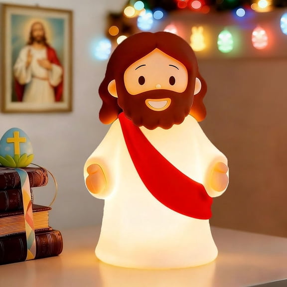 Jesus Night Light Rechargeable Bedside Night Light Dimmable Silicone LED Light Ideal for Religious Gatherings, Gifts for Sunday School, Baptism Presents, Easter Egg Decorations (red)