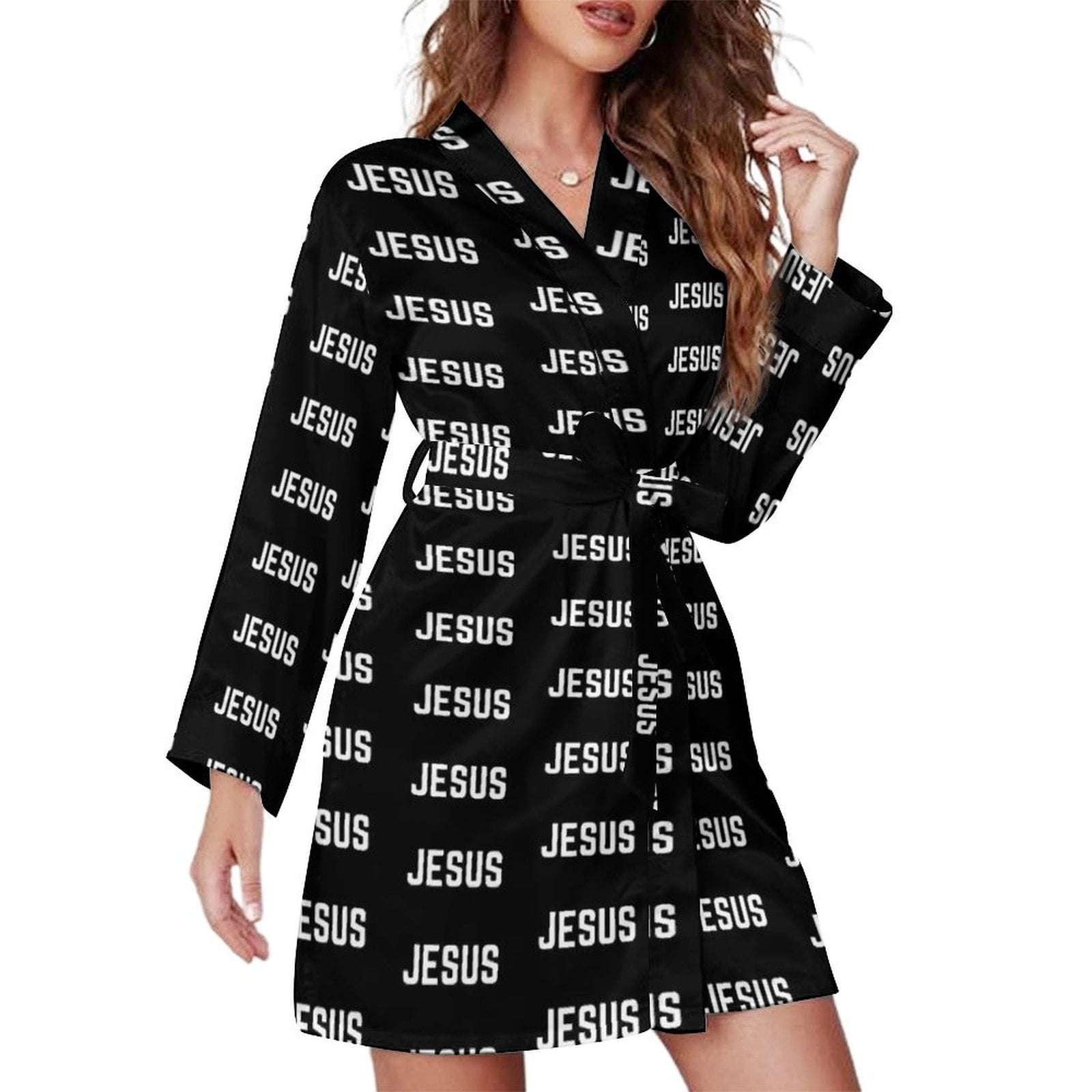 Jesus Night Robe Long Sleeve V Neck Robe With Belt Women's Sleepwear ...