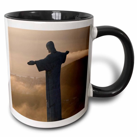 3drose, Jesus on Corcovado Mountain, Rio De Janeiro, Brazil., 11oz Two-tone Black Mug