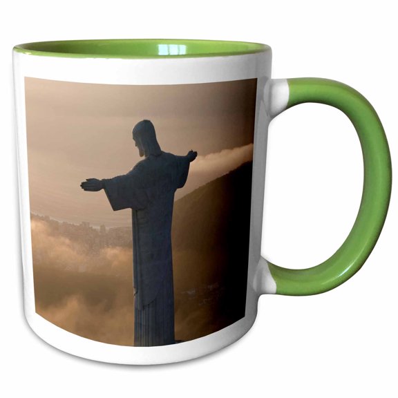 3drose, Jesus on Corcovado Mountain, Rio De Janeiro, Brazil., 11oz Two-tone Green Mug