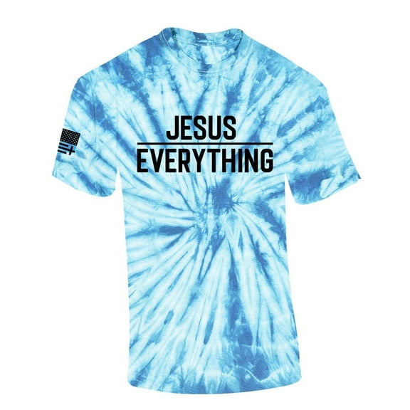 Jesus Over Everything Bible Scripture Mens Christian Tshirt Jesus Cross Short Sleeve T-shirt Graphic Tee-Light Blue Tie Dye-medium