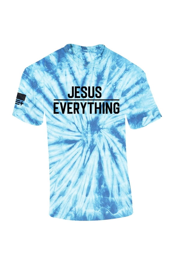 Jesus Over Everything Bible Scripture Mens Christian Tshirt Jesus Cross Short Sleeve T-shirt Graphic Tee-Light Blue Tie Dye-medium