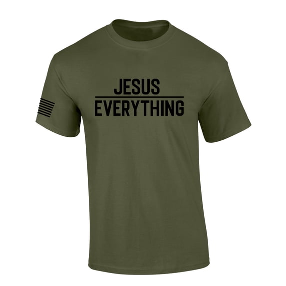 Jesus Over Everything Bible Scripture Mens Christian Tshirt Jesus Cross Short Sleeve T-shirt Graphic Tee-Military Green-6xl