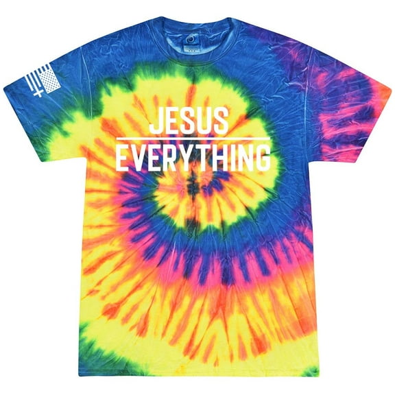 Jesus Over Everything Bible Scripture Mens Christian Tshirt Jesus Cross Short Sleeve T-shirt Graphic Tee-Neon Rainbow Tie Dye-xl