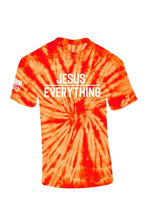 Jesus Over Everything Bible Scripture Mens Christian Tshirt Jesus Cross Short Sleeve T-shirt Graphic Tee-Orange Tie Dye-xxxl