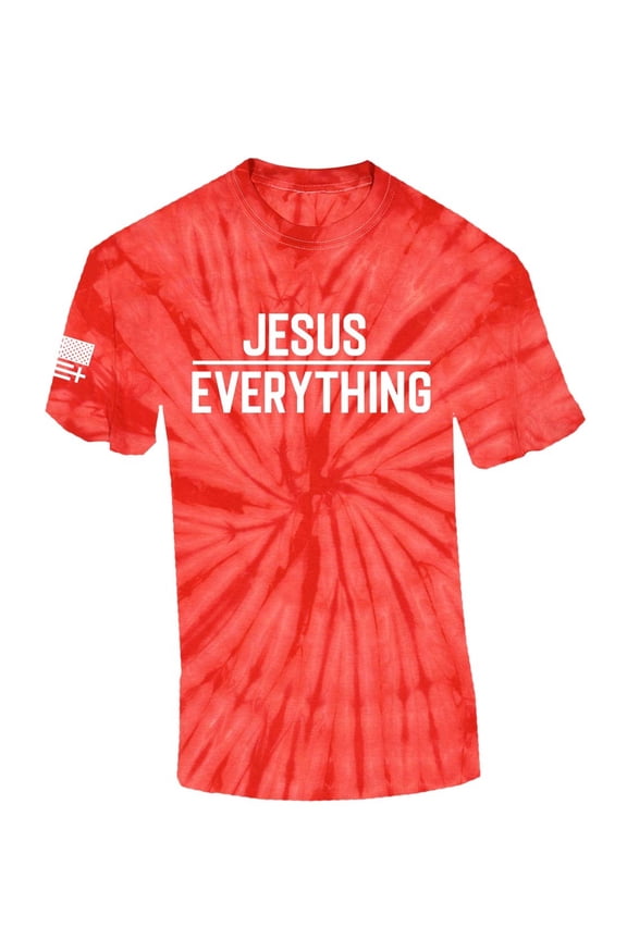 Jesus Over Everything Bible Scripture Mens Christian Tshirt Jesus Cross Short Sleeve T-shirt Graphic Tee-Red Tie Dye-medium