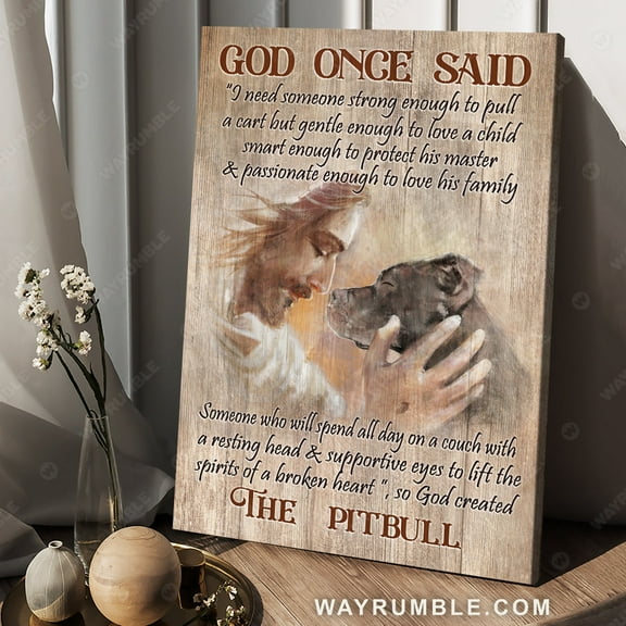 Jesus Painting, Pitbull Drawing, So God Created The Pitbull - Jesus Portrait Poster Prints, Christian Wall Art NO FRAMED POSTER