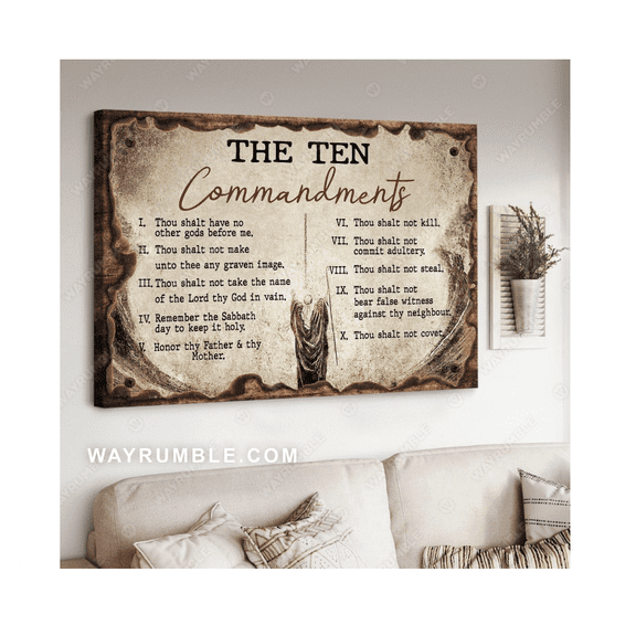 Jesus Painting Wooden Background Ten Commandments Christian Poster