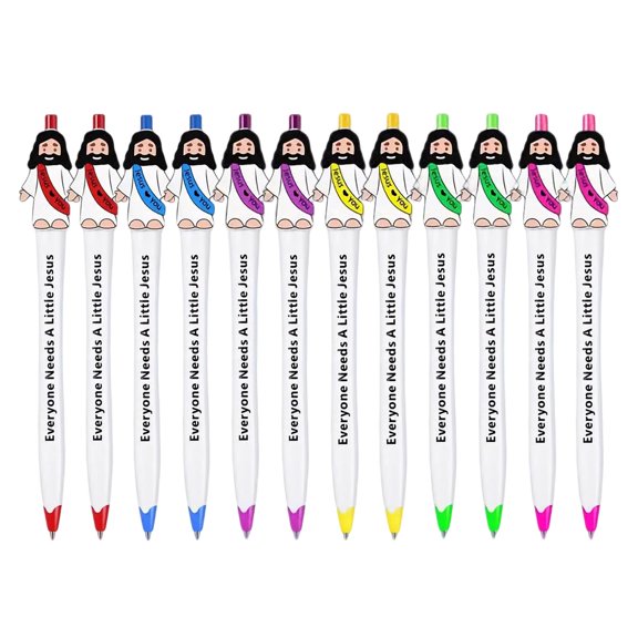 Jesus Pens,Little Jesus Pens,12 Pack Mini Jesus Figures Pen Ballpoint Pen Religious Pens No Bleed “everyone Needs a Little Jesus Pen” Christian Desk Accessories Jesus Easter(12pcs/Set)