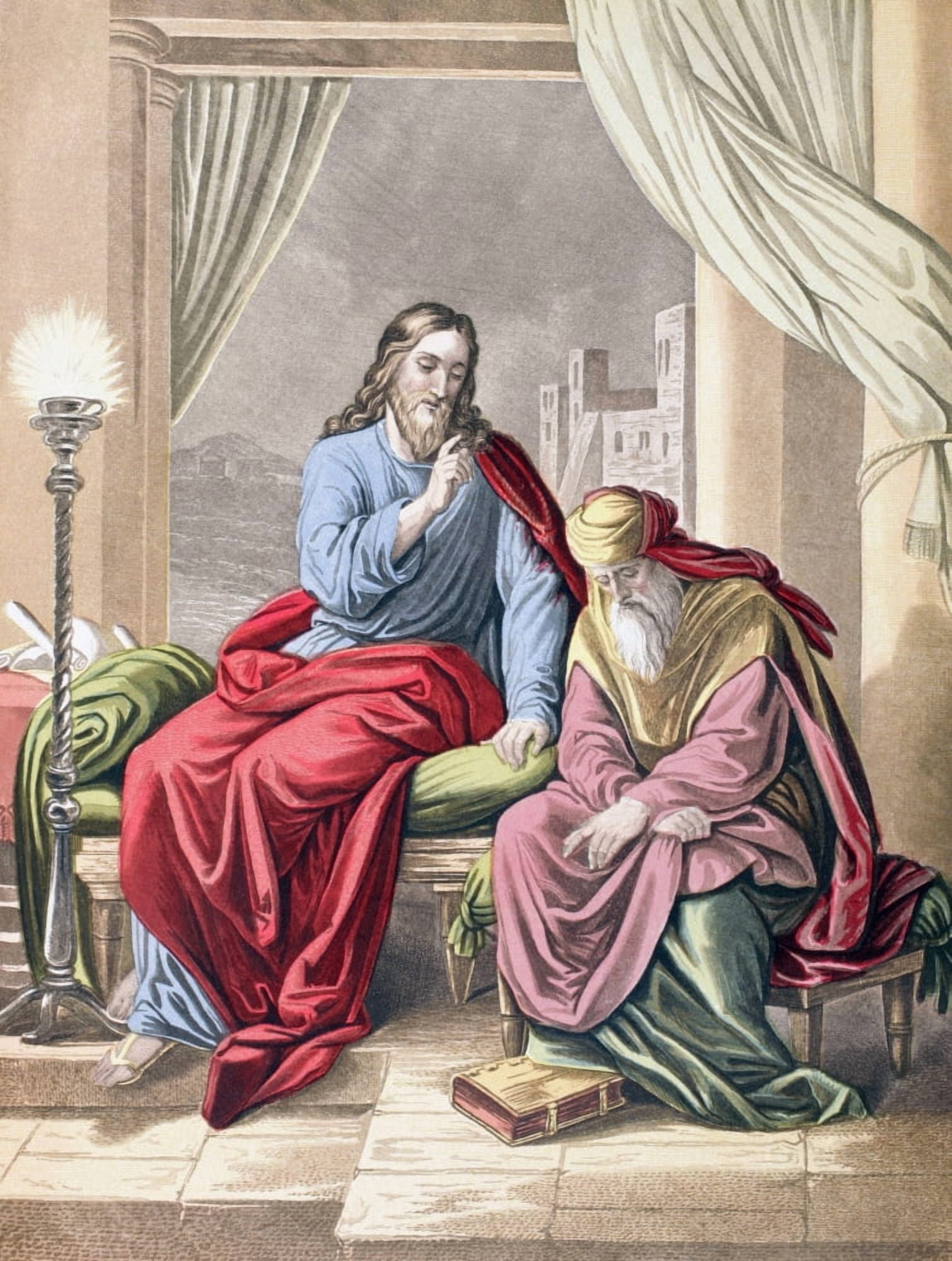 Jesus With The Pharisee Nicodemus From The Holy Bible Published By William Collins Sons & Company In 1869 Chromolithograph By JM Kronheim & Co Canvas Art - Ken Welsh Design Pics (12 x 16)