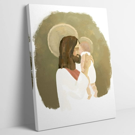 Jesus Pictures Wall Art Watercolor Olive Green God Artwork Christ and Child Art Print Religious Faith Christian Catholic Mormon Nursery Room Religion Wall Decor for Walls 12"x16"